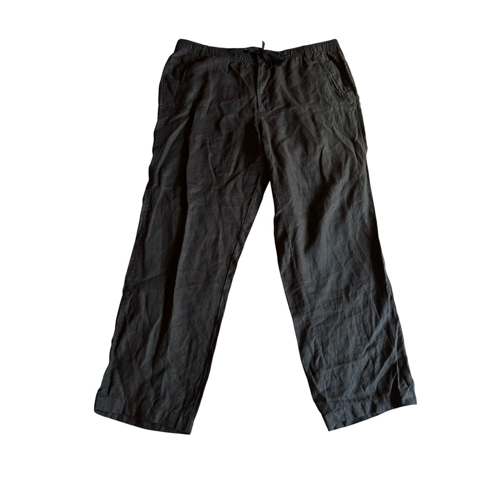 Club Room Luxury Mens XXL Black 100% Linen Drawstring Straight Leg Pants